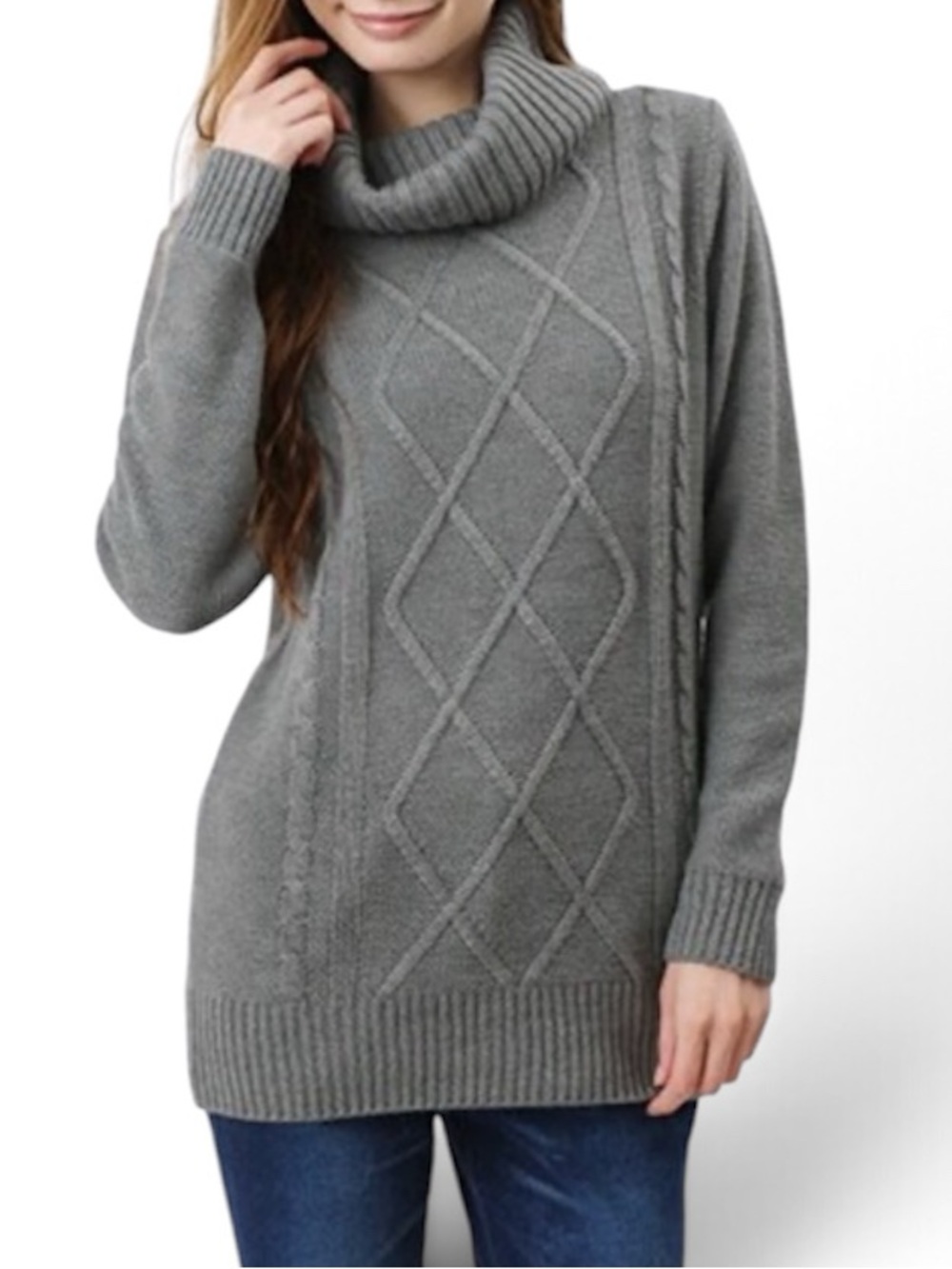 Cabelas Gray Chunky Cable Knit Turtleneck Sweater Size Large